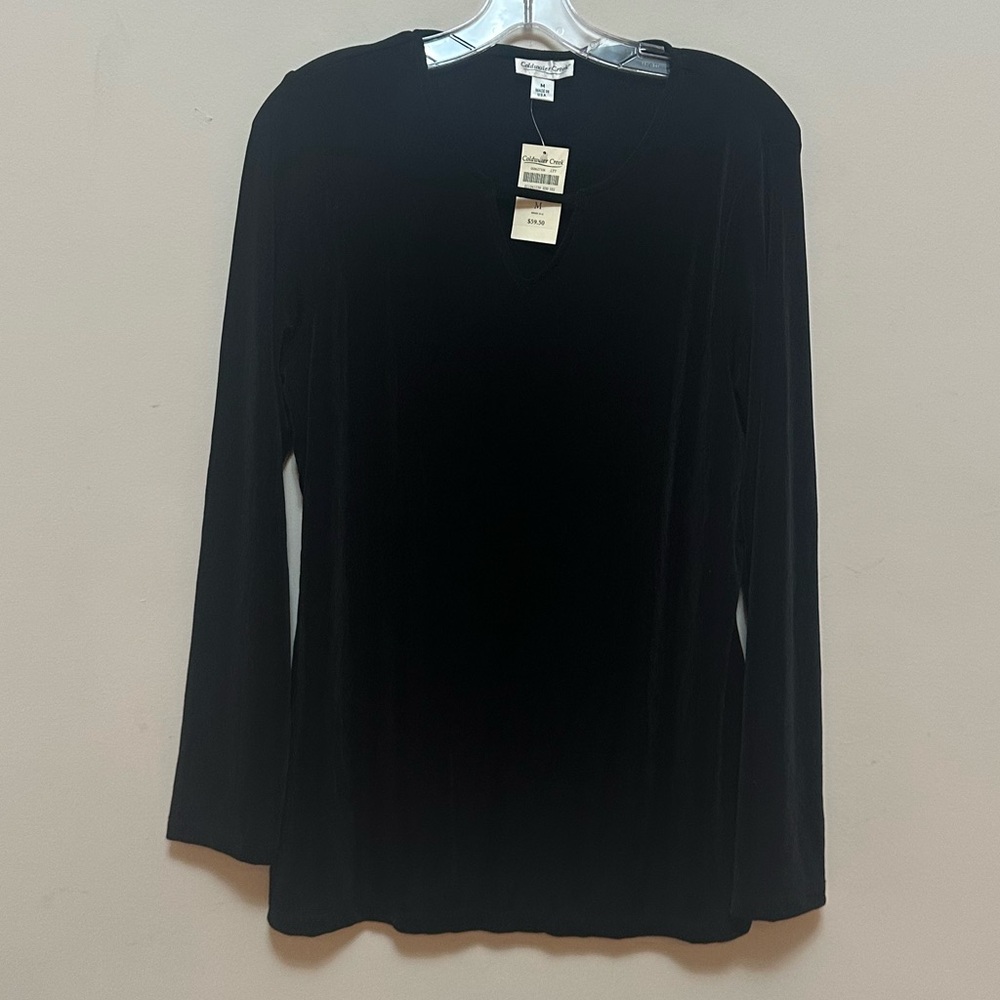 Coldwater Creek Black Velvet Long Sleeve Top NWT Size M